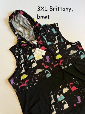 3XL Lularoe Brittany hooded tank top, black with dinosaurs